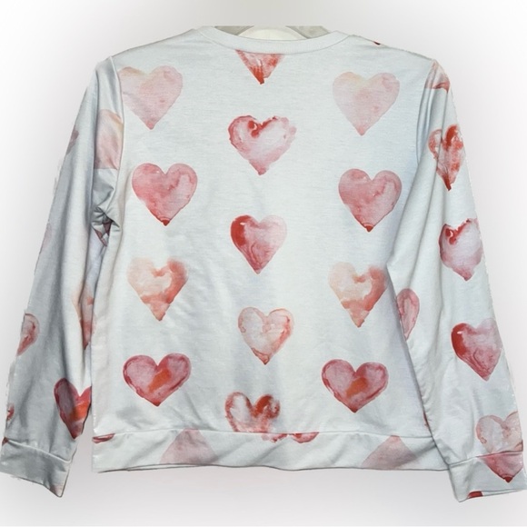 💥Heart Sweatshirt Long Sleeve Valentines Holiday White Red Pink Medium - Picture 3 of 8